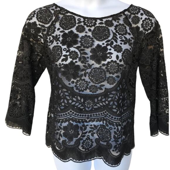 HD in Paris Mesh Popover Blouse with Lacey Pattern Overlay size 12 - Picture 4 of 12